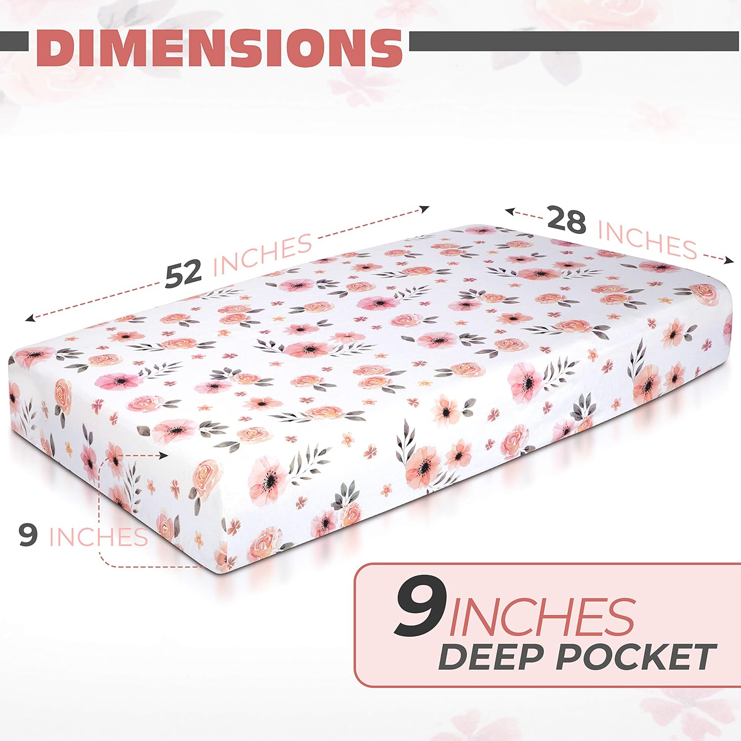 Tyke Bliss Pink Changing Pad Cover for Girls – Stretchy Floral Changing Pad Covers Made with 100% Combed Cotton Jersey Knit, Super Soft, Diaper Changing Pad Cover for Baby Change Table Pads - Image 2